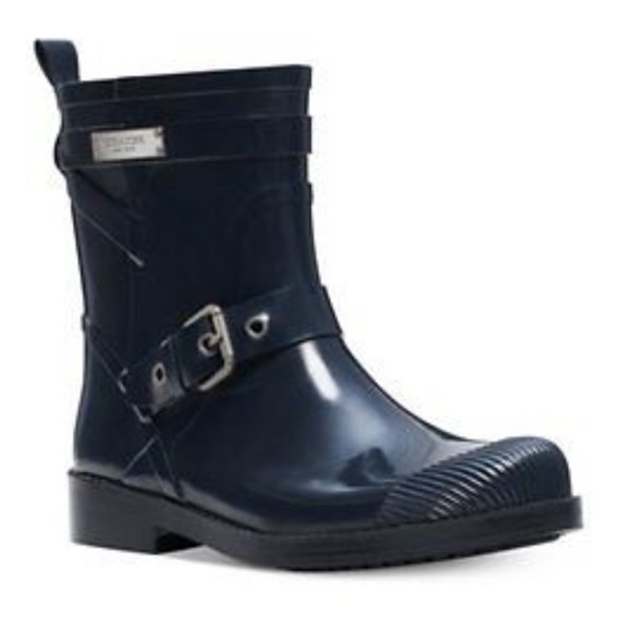 Coach Lester Short Calf Navy Blue Rubber Wellies Rain Boots with Buckle size 6 B - Picture 3 of 13